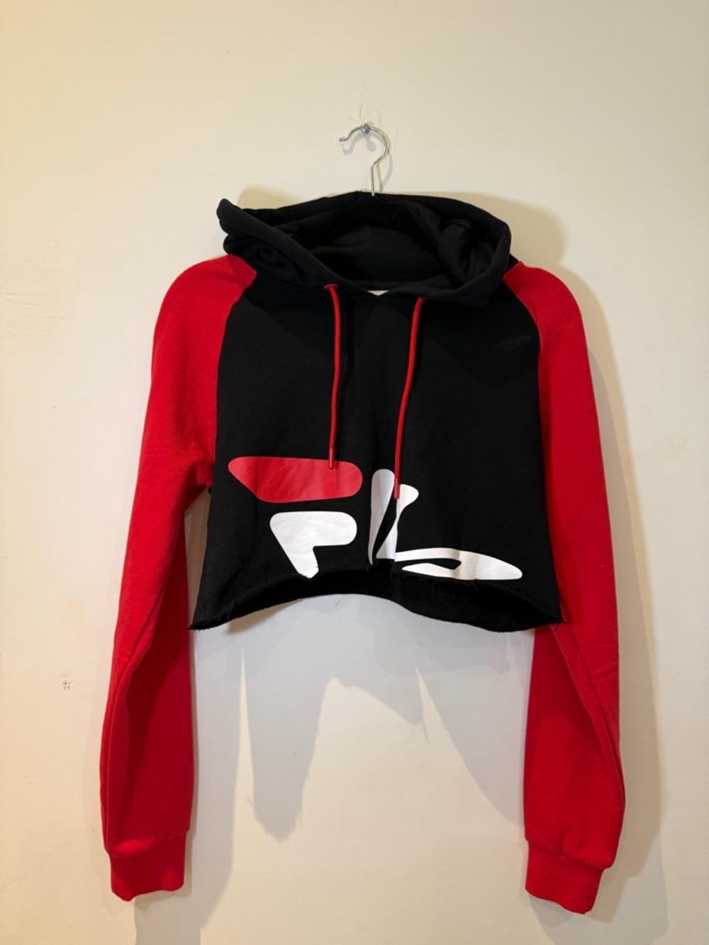 Fila Black & Red Cropped Hoodie with Graphic